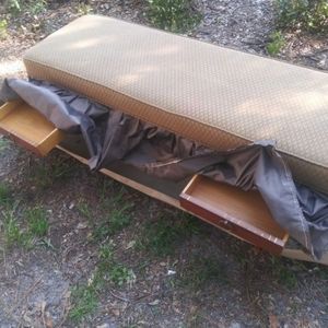 Elegant Vintage Tan Solid Mahogany Bench tufted up